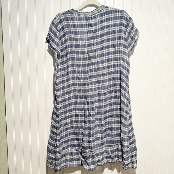 CP Shades Regina Cap Sleeve Tunic Top Blue Plaid Linen Size Medium - Picture 6 of 6